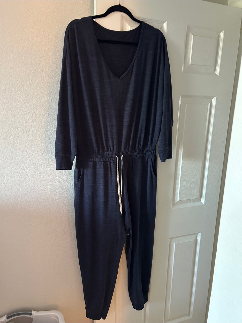 Vuori Navy Long-Sleeve V-Neck Jumpsuit with Drawstring - Picture 2 of 2